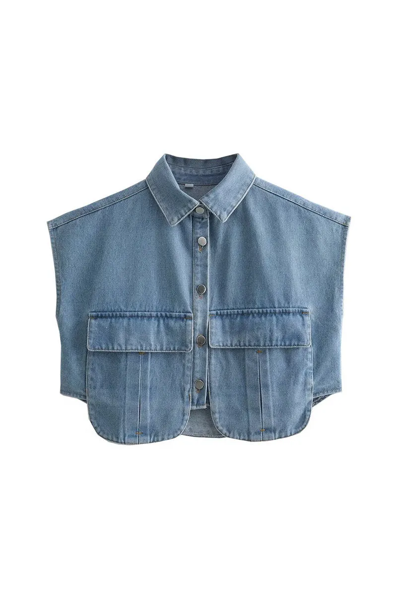 TG0211 Denim Crop Shirt
