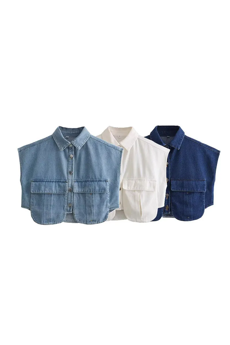 TG0211 Denim Crop Shirt