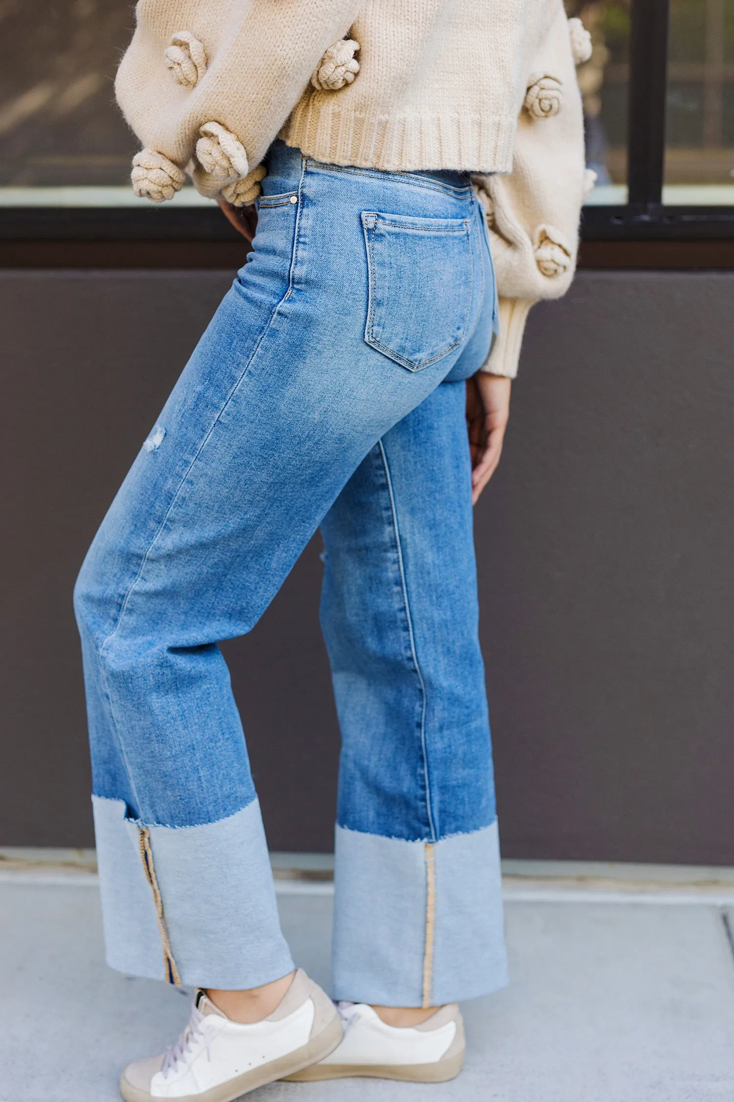 The Shoot Your Shot Wide Leg Cuffed Jeans