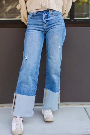 The Shoot Your Shot Wide Leg Cuffed Jeans