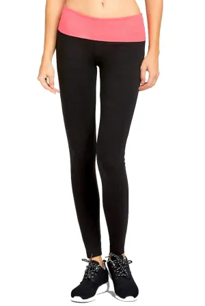 Tight Fit Color Fold Over Waist Cotton Yoga Pants Leggings Full Length