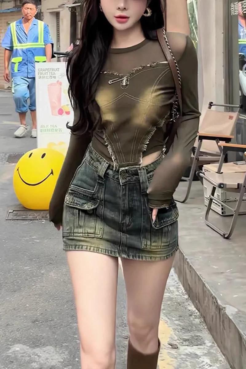 TK0303 Denim Mesh Shirt