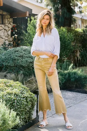 Vintage High Rise Raw Flare Hem Jeans
