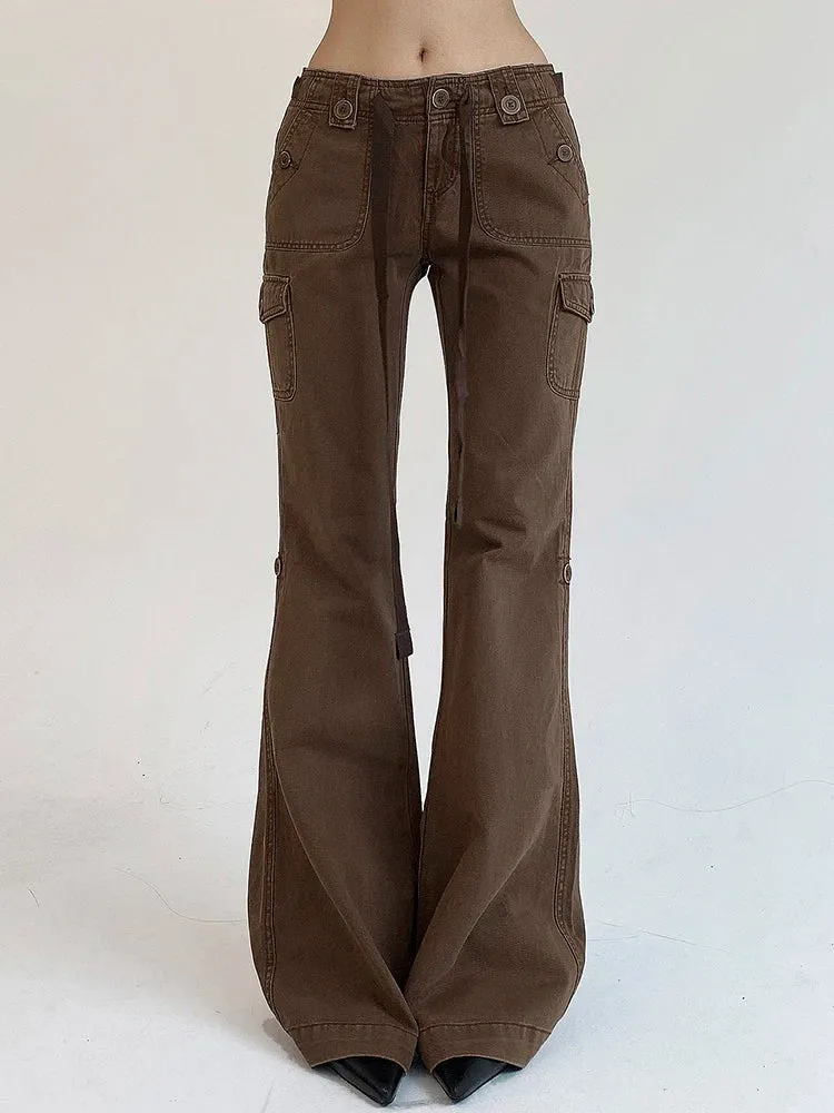 Weekeep Brown Low Rise Slim Flared Bottom