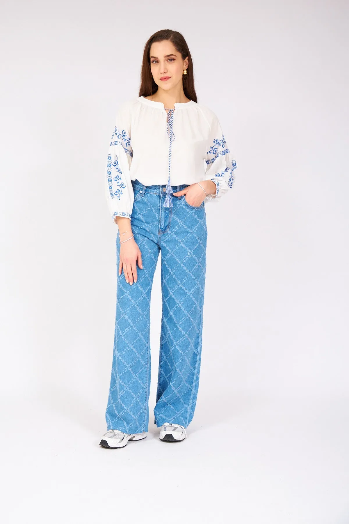 Wide Blue Jeans with Laser Stripes