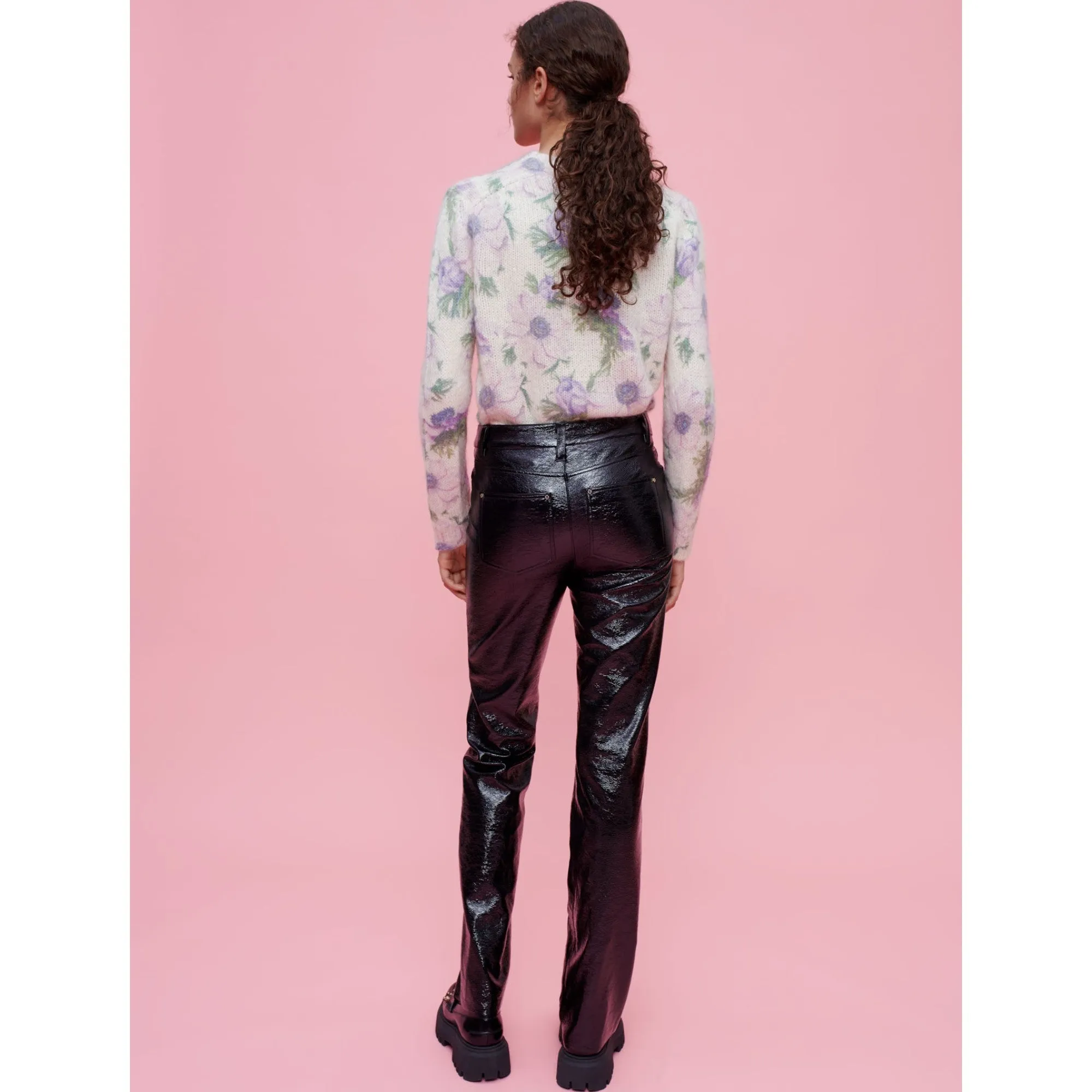 Women Flared Vinyl Pants - Black