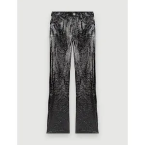 Women Flared Vinyl Pants - Black