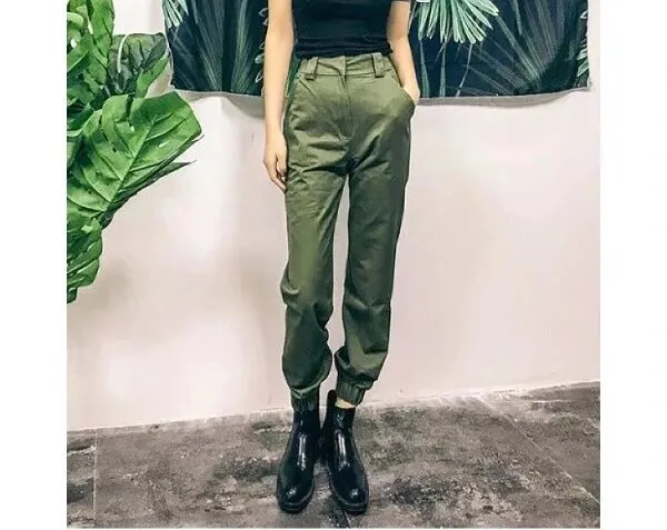 Women's Autumn High-Waist Army Loose Ankle-Length Cargo Pants