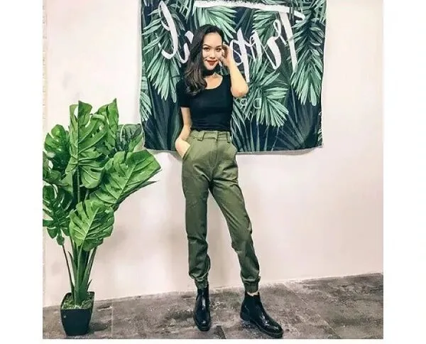 Women's Autumn High-Waist Army Loose Ankle-Length Cargo Pants
