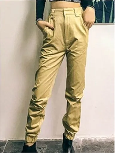 Women's Autumn High-Waist Army Loose Ankle-Length Cargo Pants