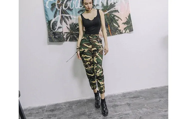 Women's Autumn High-Waist Army Loose Ankle-Length Cargo Pants