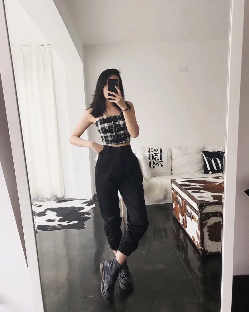 Women's Autumn High-Waist Army Loose Ankle-Length Cargo Pants