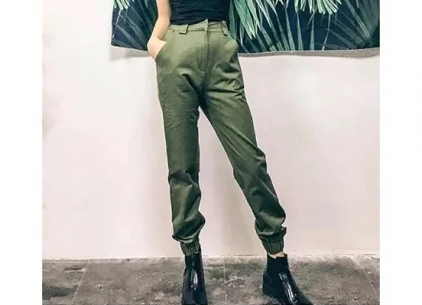 Women's Autumn High-Waist Army Loose Ankle-Length Cargo Pants