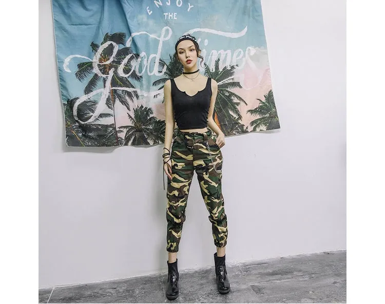 Women's Autumn High-Waist Army Loose Ankle-Length Cargo Pants