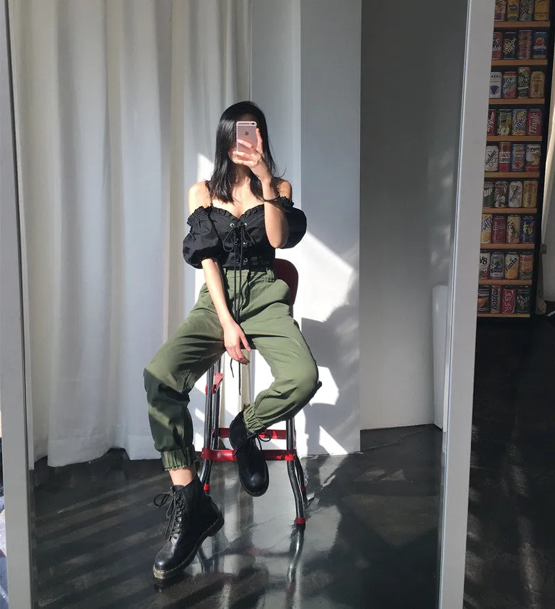 Women's Autumn High-Waist Army Loose Ankle-Length Cargo Pants