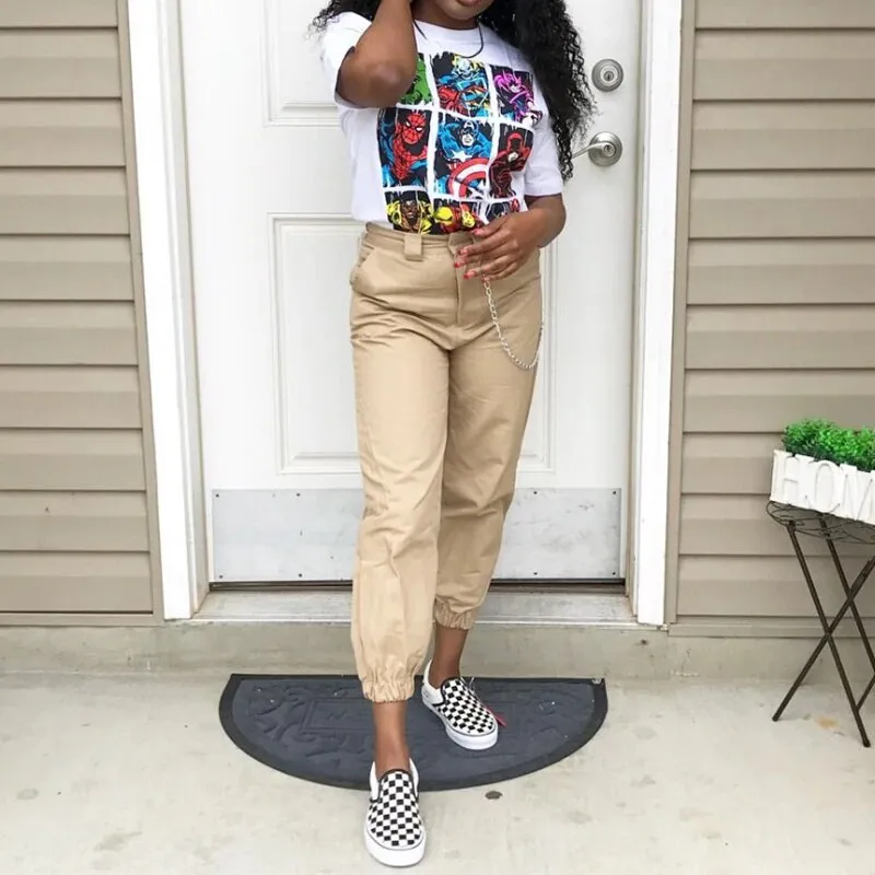 Women's Autumn High-Waist Army Loose Ankle-Length Cargo Pants
