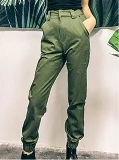 Women's Autumn High-Waist Army Loose Ankle-Length Cargo Pants