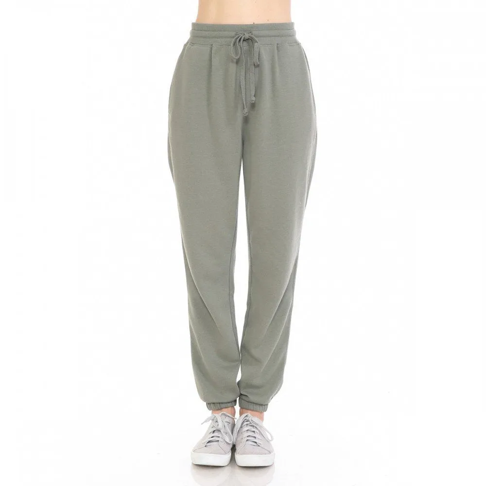 Women's Basic Elastic Waist Cuffed Ankle Fleece Jogger pants