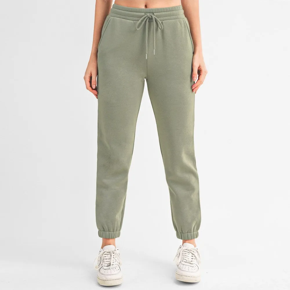 Women's Basic Elastic Waist Cuffed Ankle Fleece Jogger pants