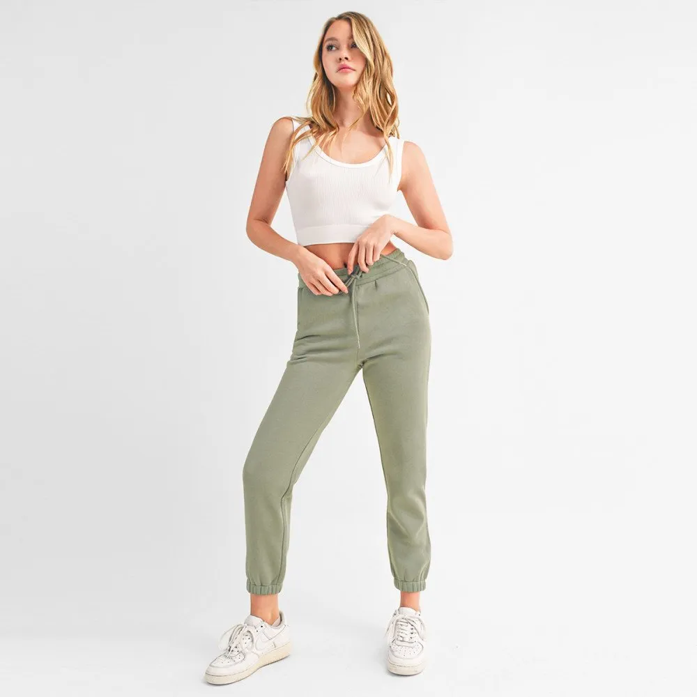 Women's Basic Elastic Waist Cuffed Ankle Fleece Jogger pants