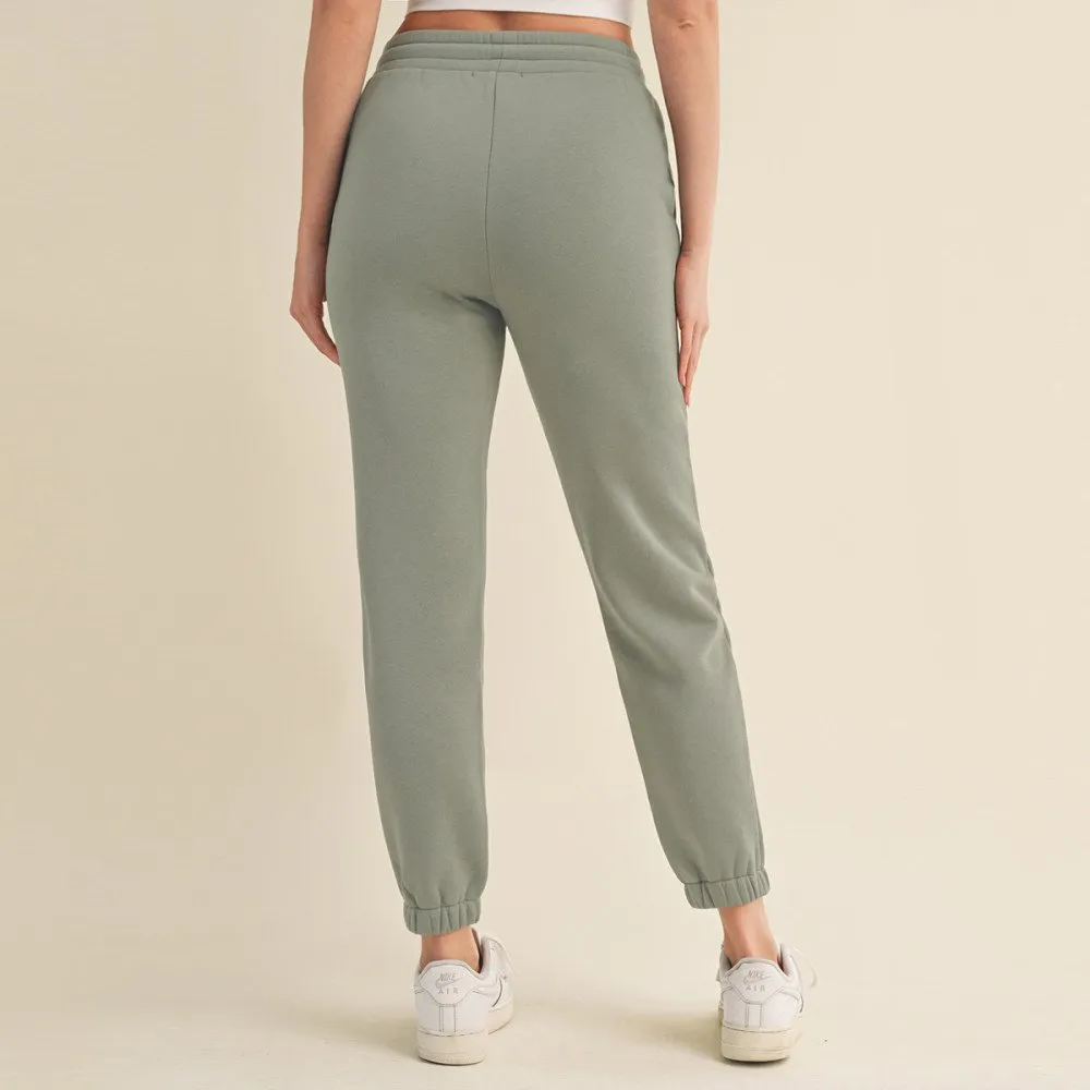 Women's Basic Elastic Waist Cuffed Ankle Fleece Jogger pants