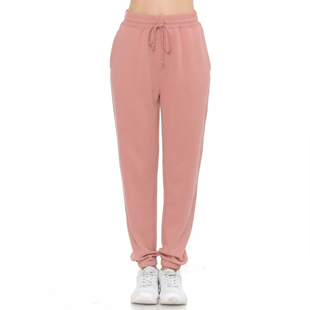 Women's Basic Elastic Waist Cuffed Ankle Fleece Jogger pants