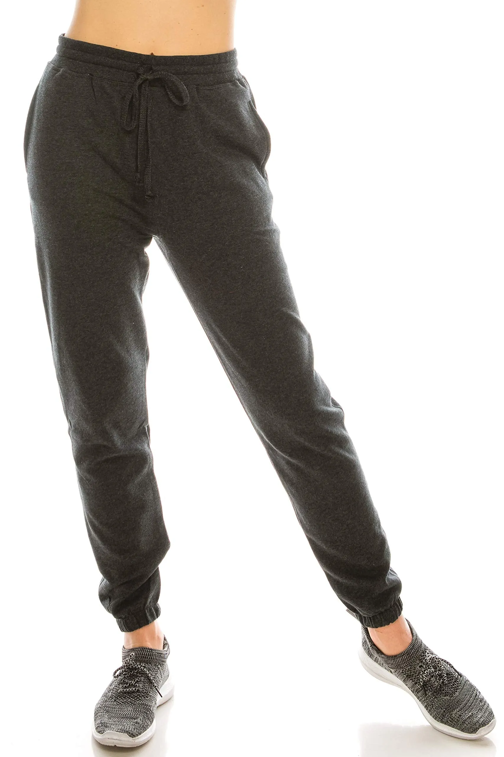 Women's Basic Elastic Waist Cuffed Ankle Fleece Jogger pants