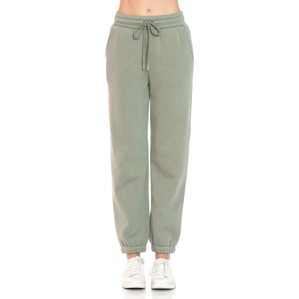 Women's Basic Elastic Waist Cuffed Ankle Fleece Jogger pants