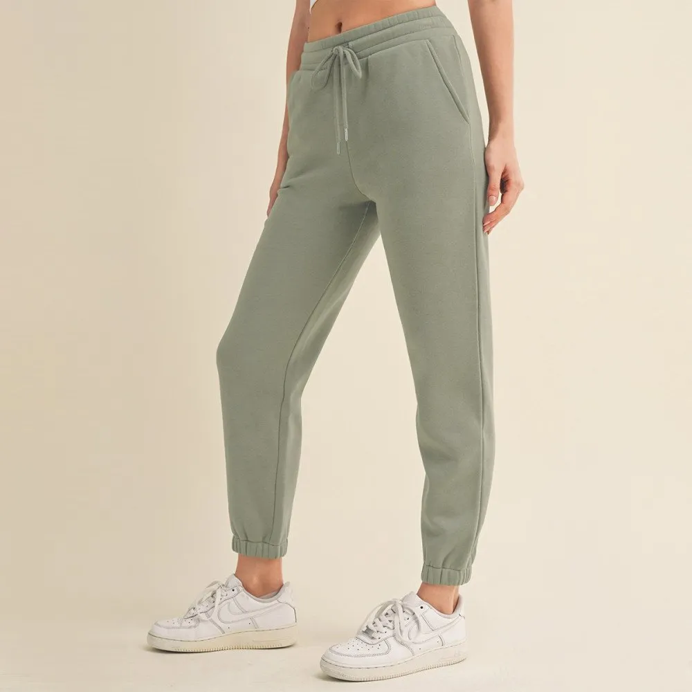 Women's Basic Elastic Waist Cuffed Ankle Fleece Jogger pants