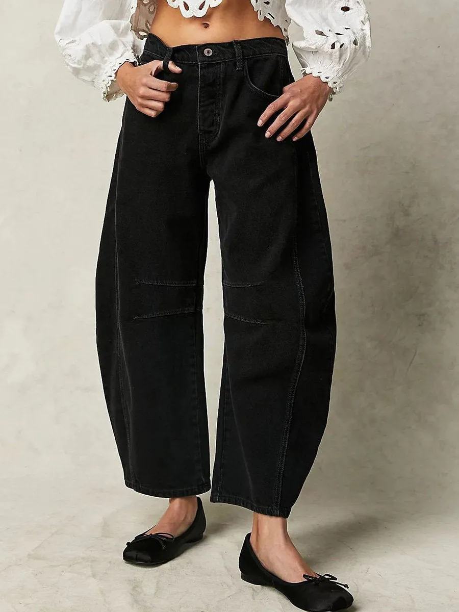 Women's Casual Loose Mid-Rise Tube Jeans