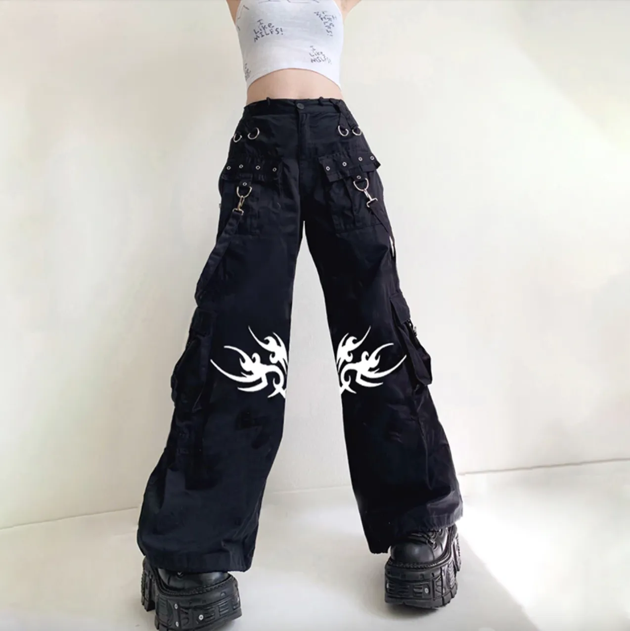 Women's Spring/Autumn Gothic Bandage Wide Leg Casual Pants