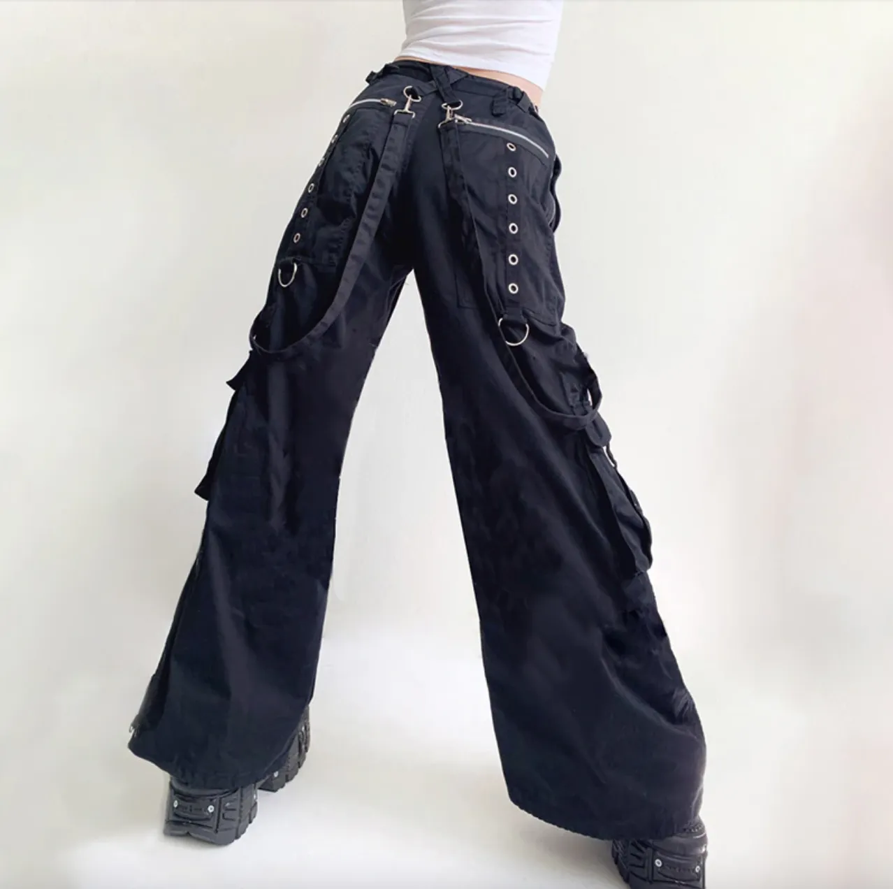 Women's Spring/Autumn Gothic Bandage Wide Leg Casual Pants